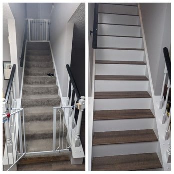 Melvin’s Floor Specialists - Stairs before and after. - Flooring Near Me