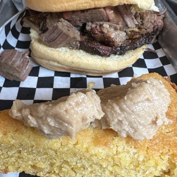 OzN'Bones BBQ - Beef Brisket Sandwich with a side of cornbread topped with maple butter! - Caterers Near Me - Colchester, Connecticut