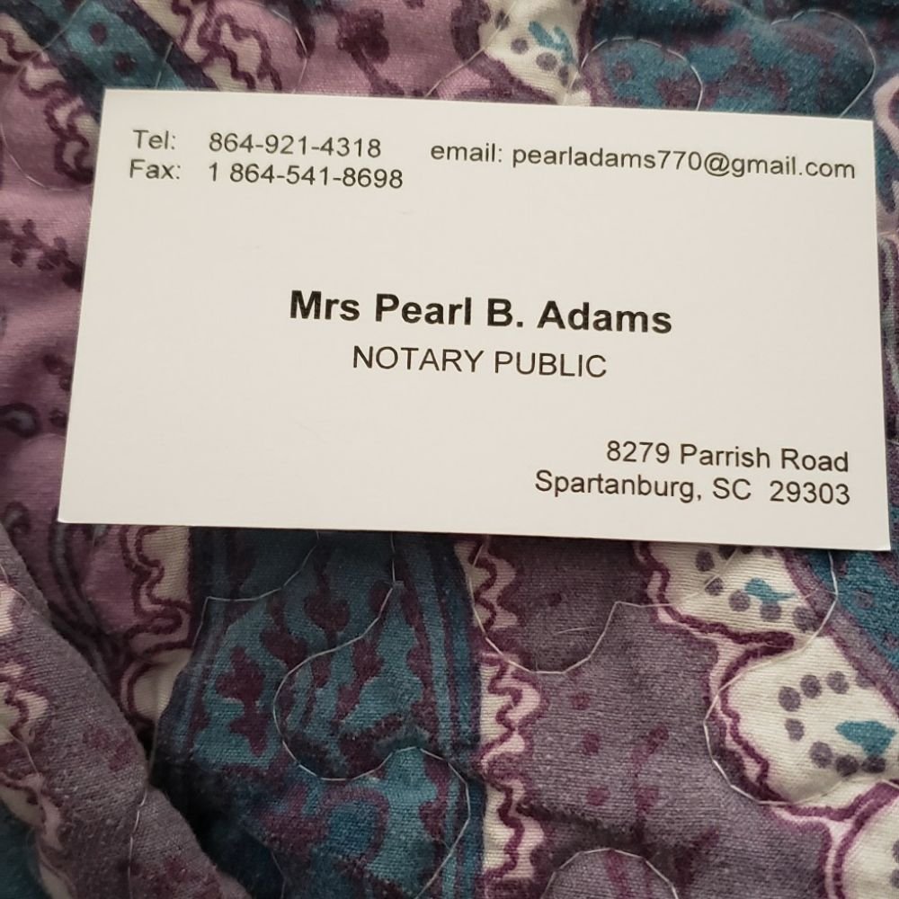 PEARL ADAMS NOTARY SERVICE 8279 Parrish Rd, Spartanburg, South