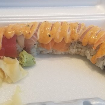 KO Sushi - Ordered from postmates.  rainbow roll add shrimp sauce and avocado instead of cucumber - Sushi Bars Near Me - Charlotte, North Carolina