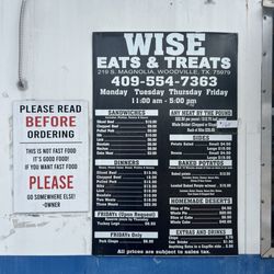 Wise Eats And Treats - Menu