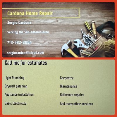 Home Repair Expert - Bilingual in Spanish, 20 plus years of handyman experience specializing in plumbing, electrical, carpentry, and small home repairs. Clean up after every job, offer great customer and respect to my clients.