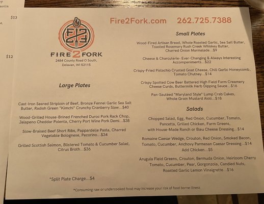 Menu photo 7 Fire 2 Fork Delavan, WI