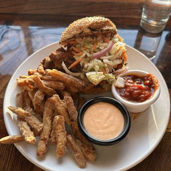 Fat Cats - Fried Chicken Sandwich and Sweet potato fries - New American Near Me - Cleveland, Ohio