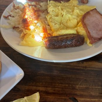 Nick’s Breakfast & Coffee - No 1 3 eggs scrambled, bacon, ham, hasbrown - Breakfast & Brunch Near Me - Leander, Texas Nick’s Breakfast & Coffee - No 1 3 eggs scrambled, bacon, ham, hasbrown - Breakfast & Brunch Near Me - Leander, Texas