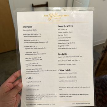 The Yellow Table Café - Menu - Cafes Near Me - Nashville, Tennessee