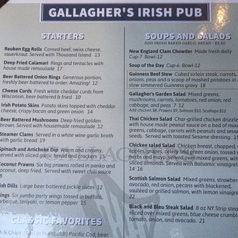 Gallagher's - Menu - Irish Near Me - Eureka, California