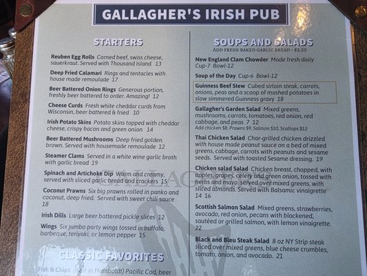 Menu photo 1 Gallagher's Eureka, CA