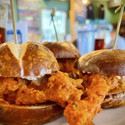 Woody's Brewing - Spicy aioli on the chicken sliders.
