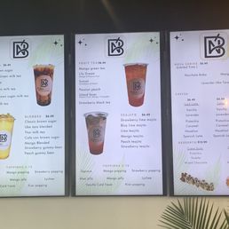 the menu and prices of boba