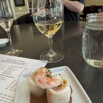 Williamson Wines - Spring rolls topped with grilled shrimp and a peanut sauce - Wine Tasting Room Near Me - Healdsburg, California Williamson Wines - Spring rolls topped with grilled shrimp and a peanut sauce - Wine Tasting Room Near Me - Healdsburg, California