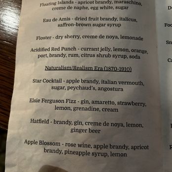 Fitzgerald & Faulkner - Current menu (1 of 2) - Cocktail Bars Near Me - Graham, North Carolina