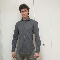 Kevin W. In his custom Italian Indigo shirt in Charcoal Herringbone