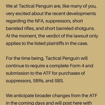 Tactical Penguin - Tactical penguin still demanding a tax stamp and paperwork for suppressors. - Guns & Ammo Near Me - Riverdale, Utah