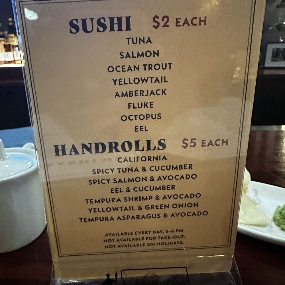 Happy hour sushi menu