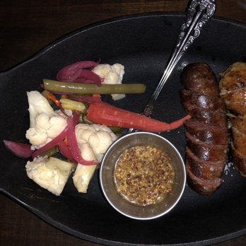 Billy Can Can - "Dueling Sausages" appetizer! Comes with pickled veggies!!! YUM - Steakhouses Near Me - Dallas, Texas Billy Can Can - "Dueling Sausages" appetizer! Comes with pickled veggies!!! YUM - Steakhouses Near Me - Dallas, Texas