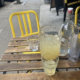 Outdoor seating with margarita pitcher
