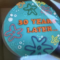 Milk and Honey Bakery - 8" 3-layer red velvet cake with cream cheese frosting. The theme was SpongeBob.