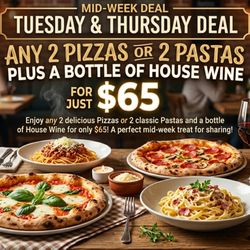 La Piazza - Enjoy your choice of any of our wood-fired pizzas or signature pastas at a special mid-week price.