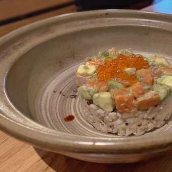 Kokkaku - SRW - Smoked Sockeye Salmon Tartare on Steamed Barley - New American Near Me - Seattle, Washington Kokkaku - SRW - Smoked Sockeye Salmon Tartare on Steamed Barley - New American Near Me - Seattle, Washington