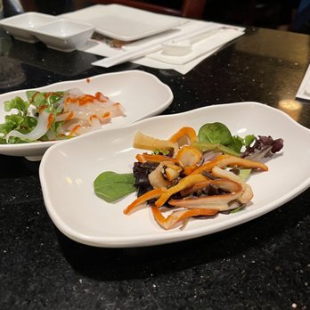 Miyako - Ban chan: (left) raw squid & (right) cooked squid [Part of Mixed Sashimi Set] - Japanese Near Me - La Habra, California
