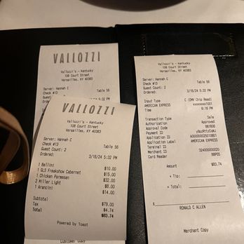 Vallozzi's - Copy of bill - Italian Near Me - Versailles, Kentucky