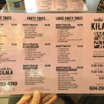 Sushi Bar Kilala - Menu (party trays) - Sushi Bars Near Me - Burnaby, British Columbia Sushi Bar Kilala - Menu (party trays) - Sushi Bars Near Me - Burnaby, British Columbia