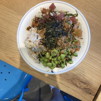 SeaSweets Poke - Poke with white rice, Truffle Salmon, Ahi Shoyu, crab salad, edamame, furikake, nori, crispy onions, miso sesame sauce and house chili oil - Poke Near Me - Beaverton, Oregon SeaSweets Poke - Poke with white rice, Truffle Salmon, Ahi Shoyu, crab salad, edamame, furikake, nori, crispy onions, miso sesame sauce and house chili oil - Poke Near Me - Beaverton, Oregon