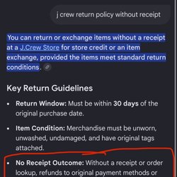 J.Crew - Return policy without a receipt