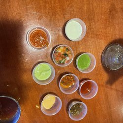 Rancho Nuevo - Samples from the salsa bar. The habanero is warm!