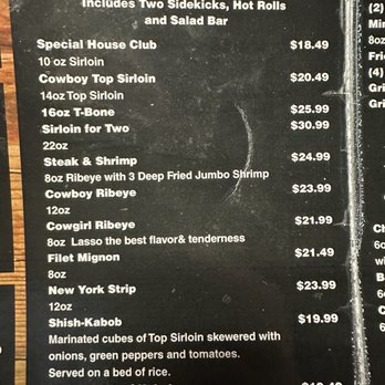 Bar-H Steakhouse - Steak Menu - Steakhouses Near Me - Monahans, Texas
