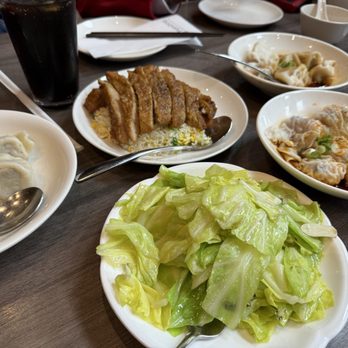 Paradise Dynasty - Paradise Dynasty in Costa Mesa, CA Soup Dumplings in Chili Oil, Regular Pork Dumplings. Taiwanese Cabbage, Fried Rice with Fried Pork Chop - Singaporean Near Me - Costa Mesa, California