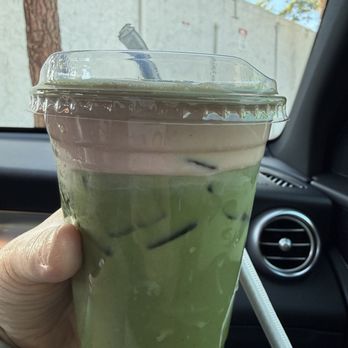 Mr Baker - Strawberry Matcha with soy milk but strawberry has cream in it. - Bakeries Near Me - Riverside, California Mr Baker - Strawberry Matcha with soy milk but strawberry has cream in it. - Bakeries Near Me - Riverside, California