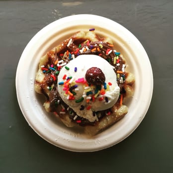 Little Gem Belgian Waffles - Nutella waffle with vanilla bean ice cream and sprinkles! So tasty! - Desserts Near Me - Berkeley, California