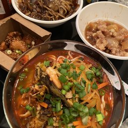 Seafood Jjamppong (Jjambbong) Jjajangmyeon (Jjajang myun) Tangsuyuk (Fried Pork) Fried Rice with Kkanpoonggi (Saucy Fried Chicken) Seafood Jjamppong (Jjambbong) Jjajangmyeon (Jjajang myun) Tangsuyuk (Fried Pork) Fried Rice with Kkanpoonggi (Saucy Fried Chicken)
