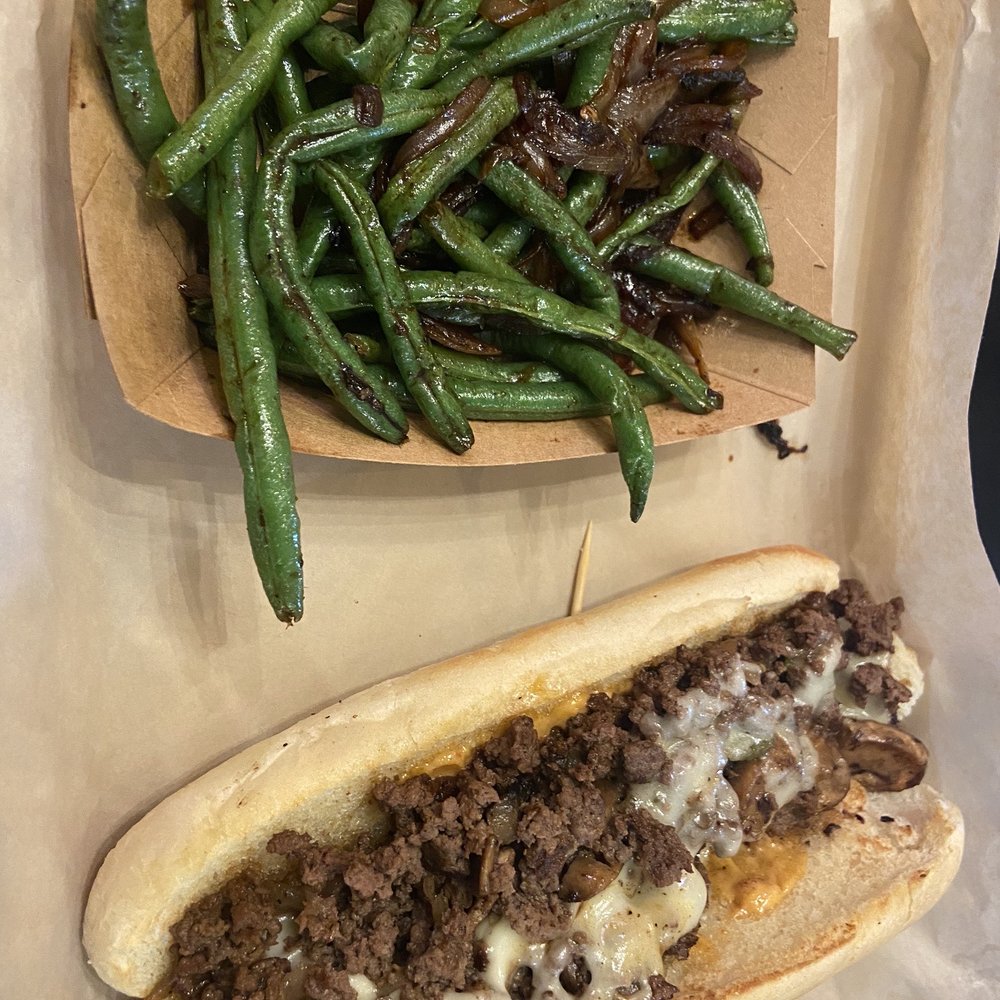 Steak Hoagie and sautéed green beans Steak Hoagie and sautéed green beans