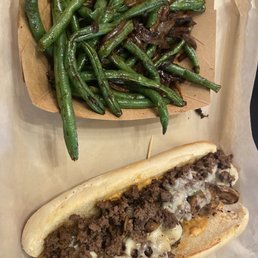 Steak Hoagie and sautéed green beans Steak Hoagie and sautéed green beans