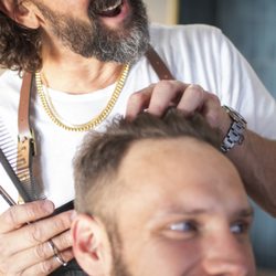 The Barber Truck - Jason Schneidman giving a men's celebrity haircut at The Barber Truck