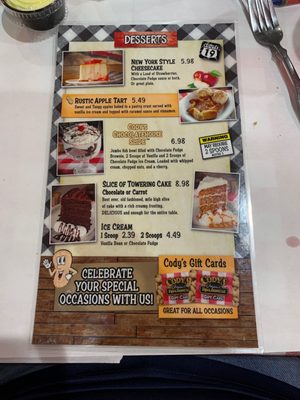 Menu photo 3 Cody's Original Roadhouse Sebring, FL
