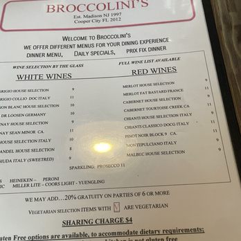 Broccolini - Wine list - Italian Near Me - Cooper City, Florida Broccolini - Wine list - Italian Near Me - Cooper City, Florida