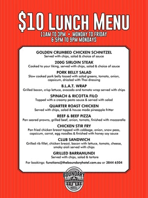 Menu photo 1 Boundary Hotel Brisbane, QLD Menu photo 1 Boundary Hotel Brisbane, QLD