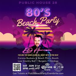80's Beach Party this Saturday, June 21st. Tickets on https://pub28beachparty.eventbrite.com 80's Beach Party this Saturday, June 21st. Tickets on https://pub28beachparty.eventbrite.com