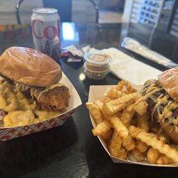 Mean Mac sandwich (left). And double burger (right)