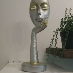 Creatiff - Silver Meditating Mask Face Figurine