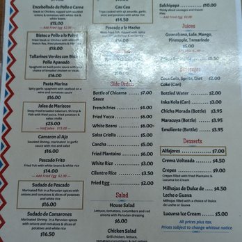 Chicama Peruvian Restaurant - Menu (back). - Peruvian Near Me - Stanton, California Chicama Peruvian Restaurant - Menu (back). - Peruvian Near Me - Stanton, California