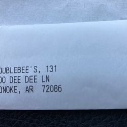Doublebee's - Top of cash register receipt