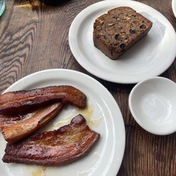 Gjelina - Slab Bacon Warm Banana Buckwheat Loaf , Butter & Huckleberry Preserves - New American Near Me - Venice, California