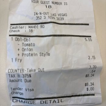 In-N-Out Burger - No tomatoes not extra - Fast Food Near Me - Las Vegas, Nevada