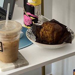 Redefined Coffee - ice latte almond milk & carrot muffin