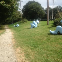 These giant blue people are cheering you on as you run/walk/skip/stagger.